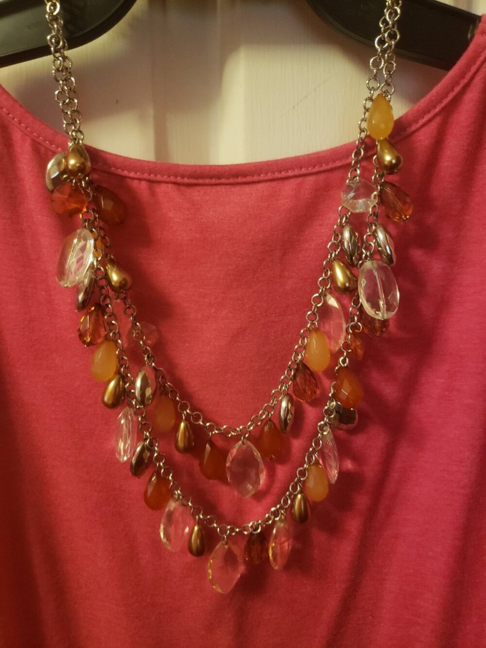 Statement Colorful chain Necklace  Amber gold silver.